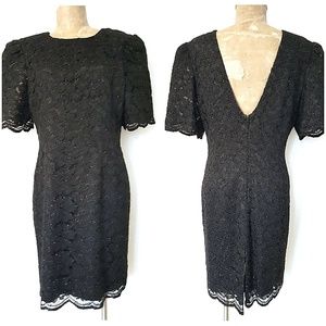 Vintage 80s Leslie Fay Lace Cocktail Party Dress Medium